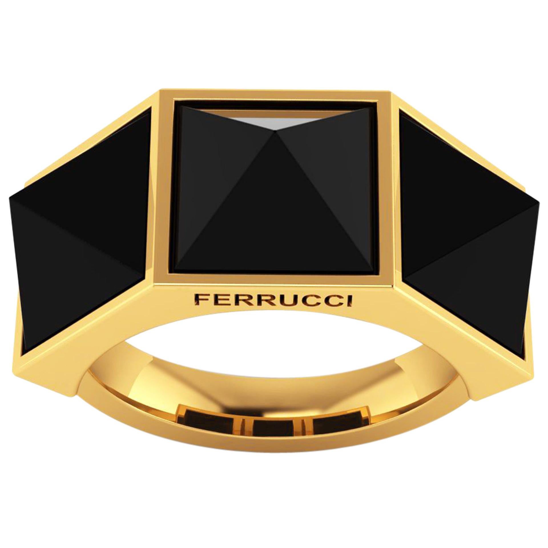 Ring aus 18 Karat Gelbgold mit schwarzem Onyx Pyramiden