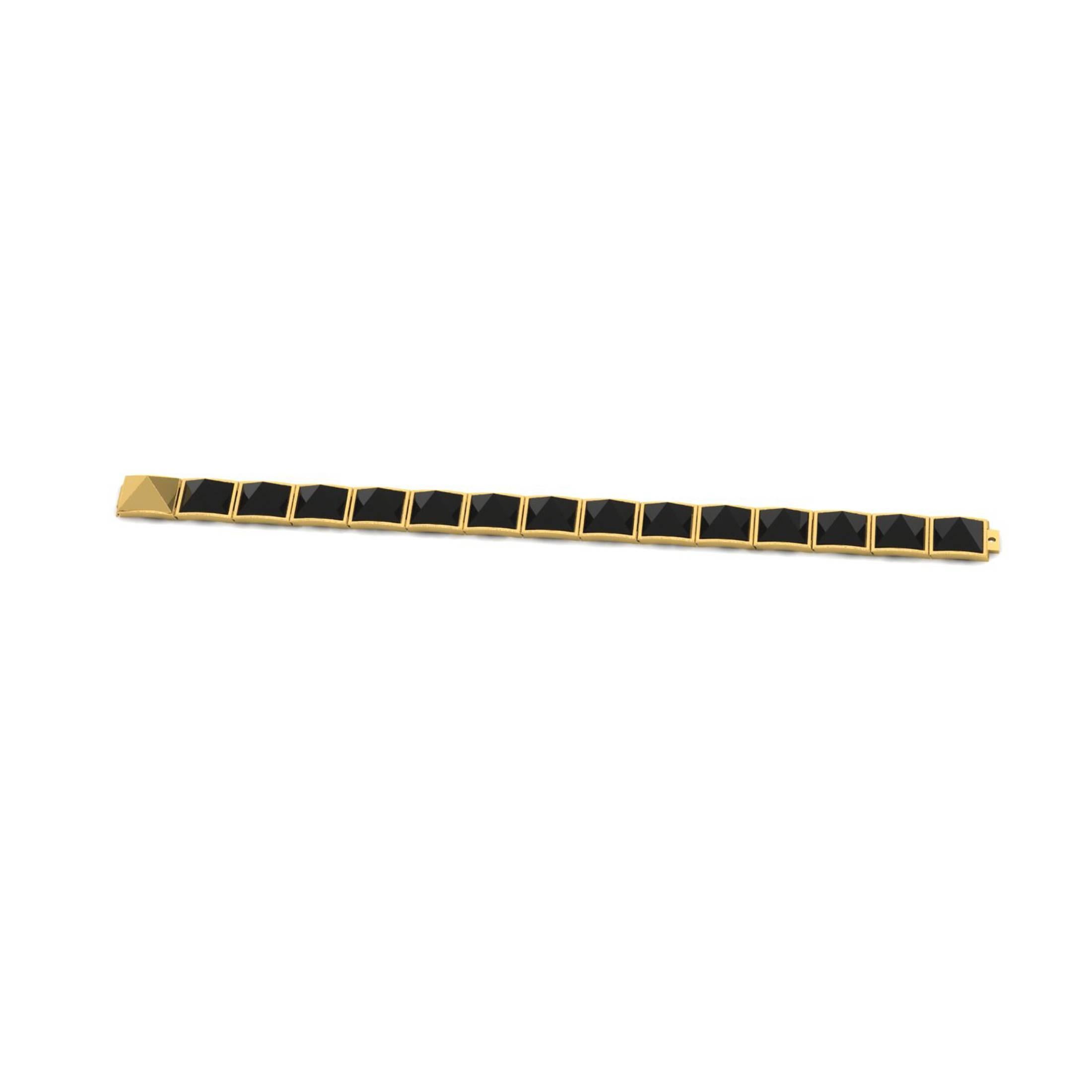 Taille carrée Ferrucci, bracelet en or jaune 18 carats avec pyramides d'onyx noir en vente