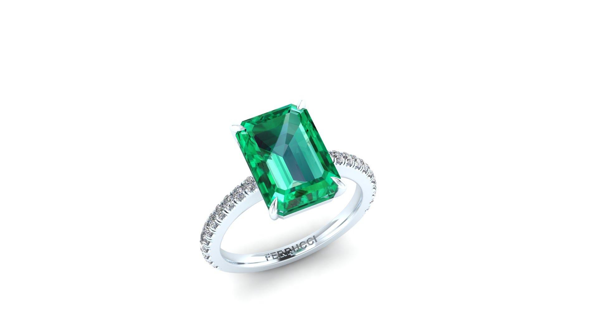 Art Deco Ferrucci GIA Certified 3.31 Carat Emerald Cut Emerald Diamond Platinum Ring