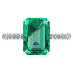 FERRUCCI GIA Certified 3.31 Carat Emerald Cut Emerald Diamond Platinum Ring