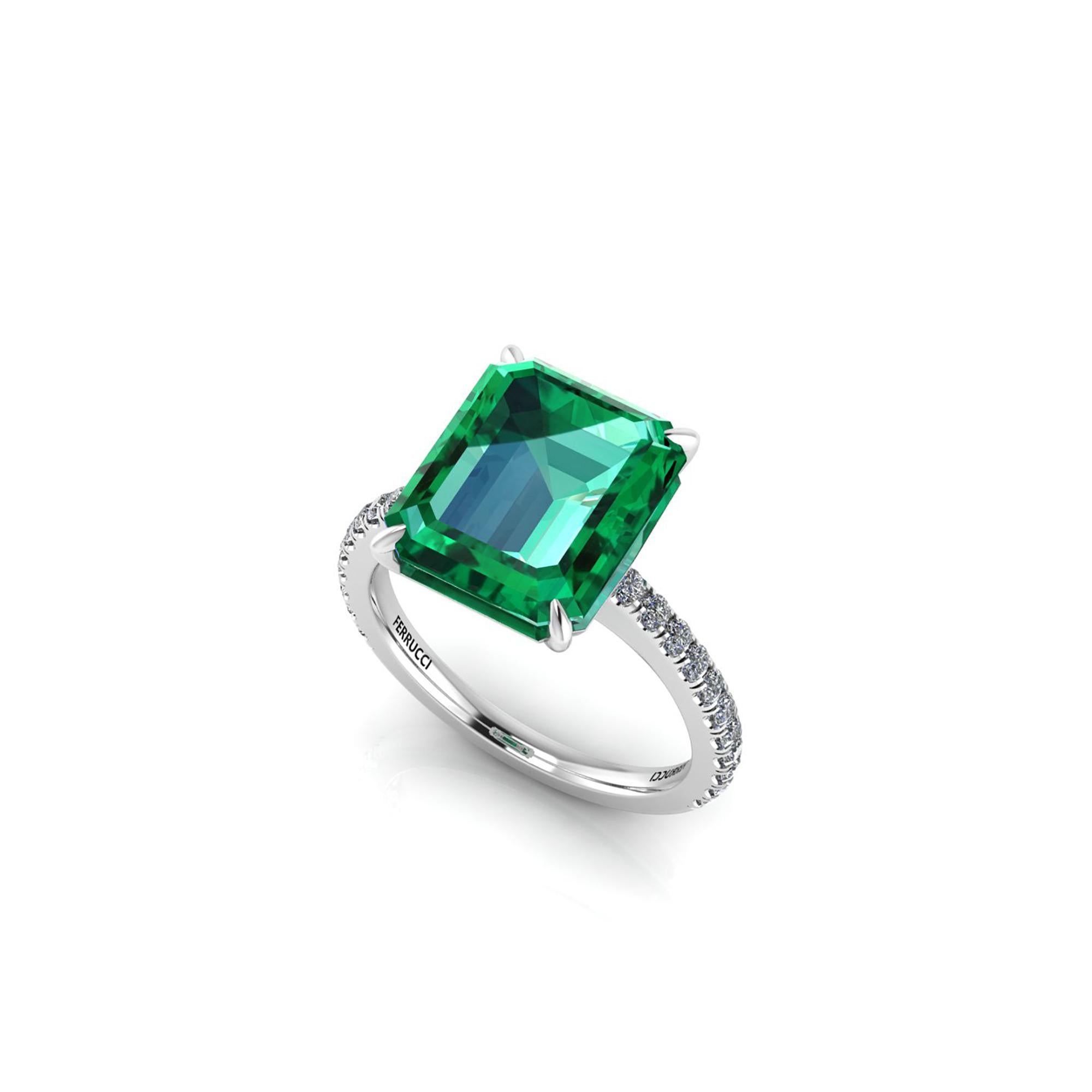 Art Deco FERRUCCI GIA Certified 4.53 Carat Emerald Cut Emerald Diamond Platinum Ring
