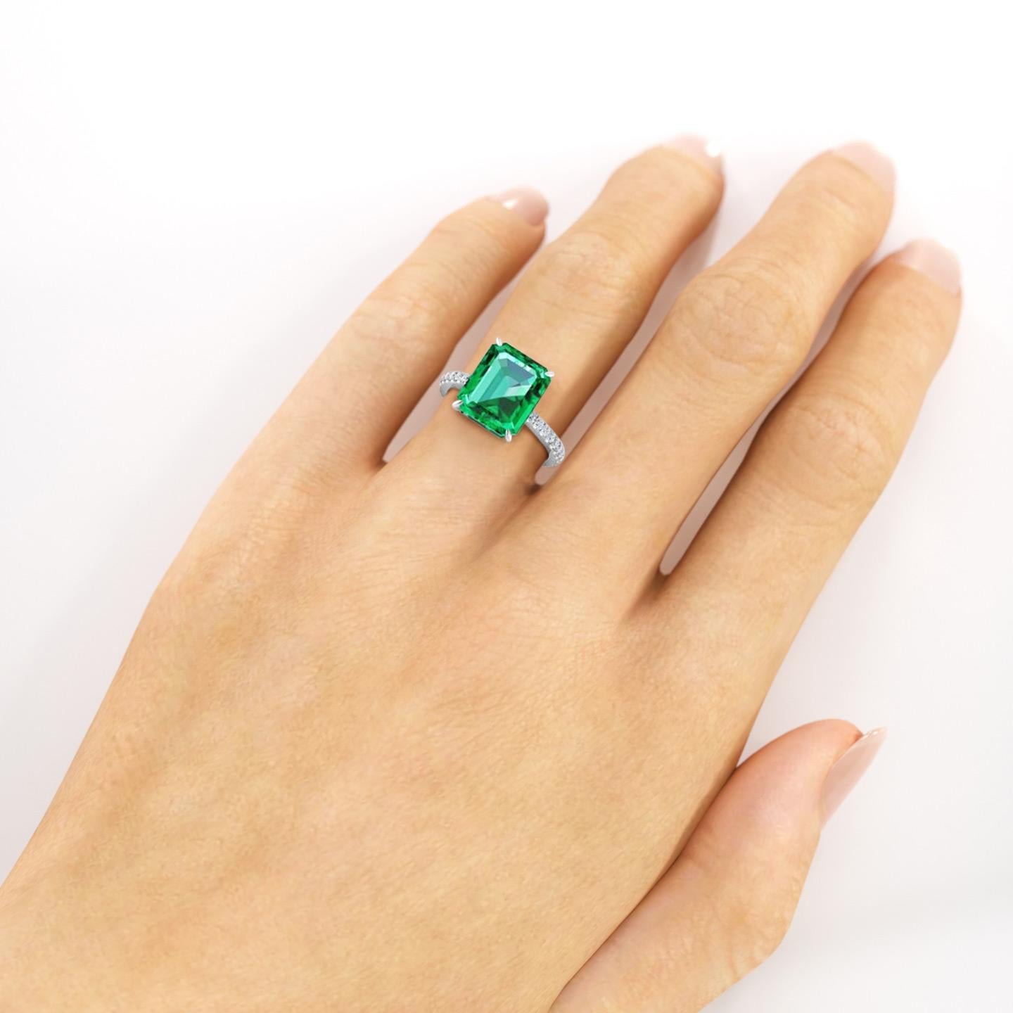 Women's FERRUCCI GIA Certified 4.53 Carat Emerald Cut Emerald Diamond Platinum Ring