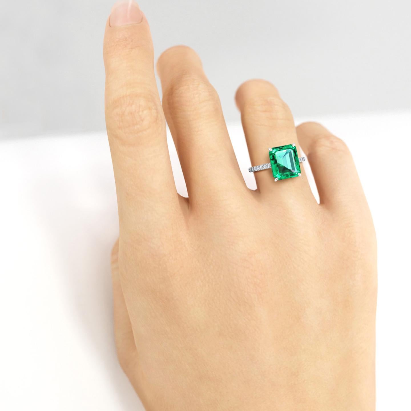 FERRUCCI GIA Certified 4.53 Carat Emerald Cut Emerald Diamond Platinum Ring 1