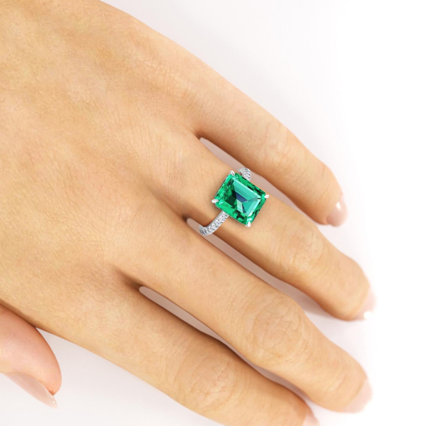 FERRUCCI GIA Certified 4.53 Carat Emerald Cut Emerald Diamond Platinum Ring 2
