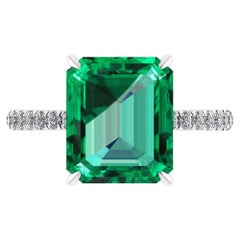 FERRUCCI GIA Certified 4.53 Carat Emerald Cut Emerald Diamond Platinum Ring