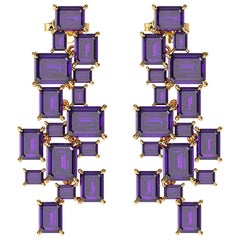 Ferrucci Natural Purple Amethyst Chandelier Earrings in 18 Karat Yellow Gold