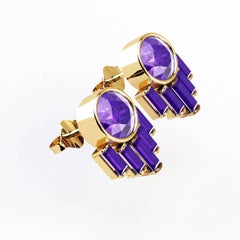 Ferrucci Natural Purple Amethyst in 18k yellow gold Art Deco Style earrings
