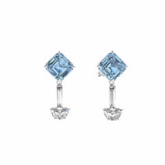 Ferrucci Platin 950 baumelnde Ohrringe, 4,6ct Aquamarin & Diamanten