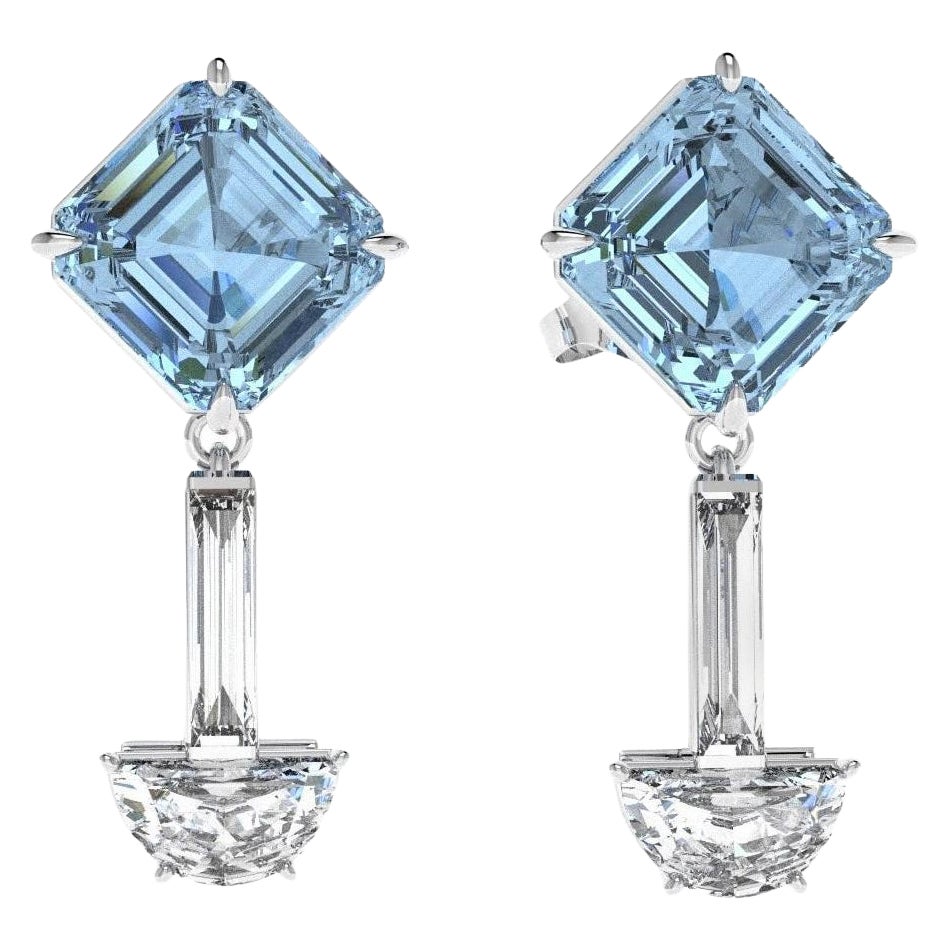 Ferrucci Platin 950 baumelnde Ohrringe, 4,6ct Aquamarin & Diamanten