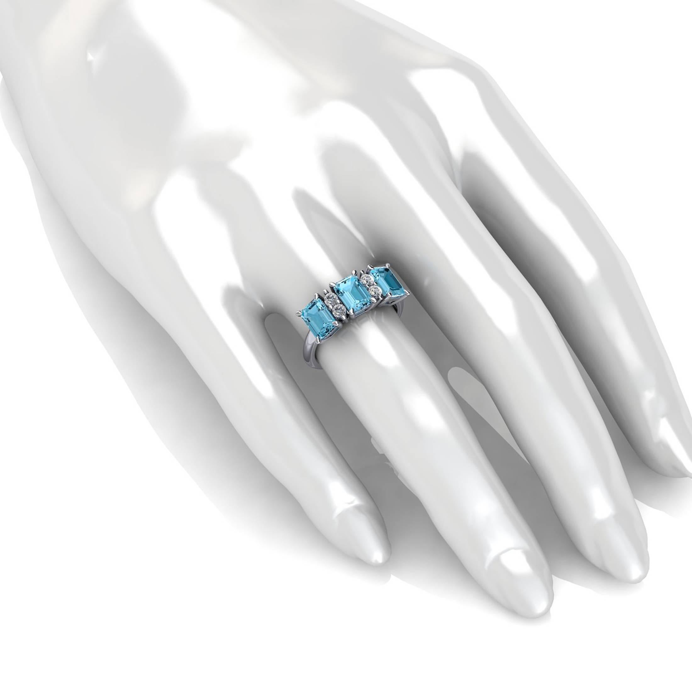 Women's Ferrucci Three Blue Topazes and Diamonds Ring in 18 Karat White Gold For Sale