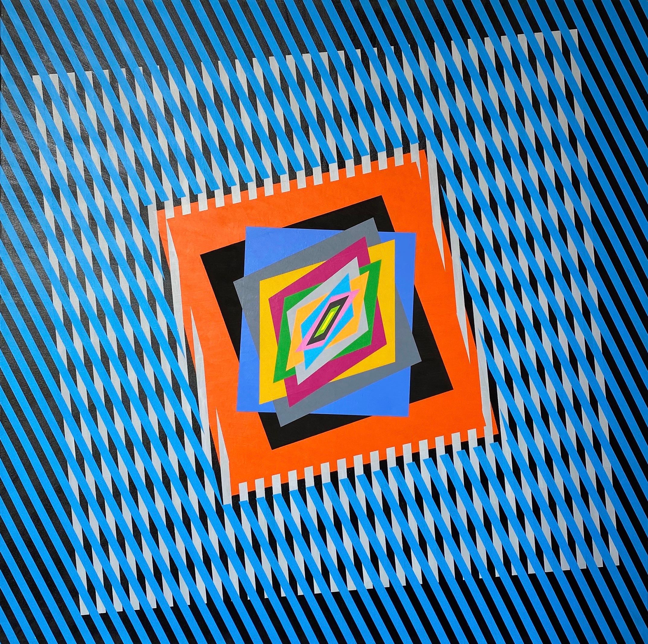Colorful, bright, kinetic acrylic painting "The Emotion on the Color in Op-art"