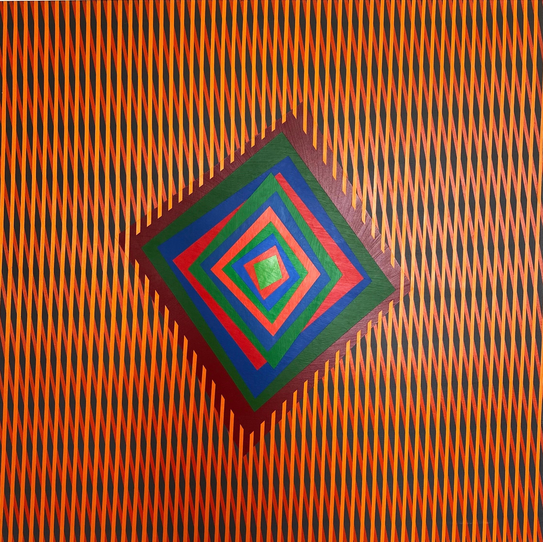 Ferruccio Gard Abstract Painting - Op-art contemporary colourful acrylic painting "Movement as a Message"