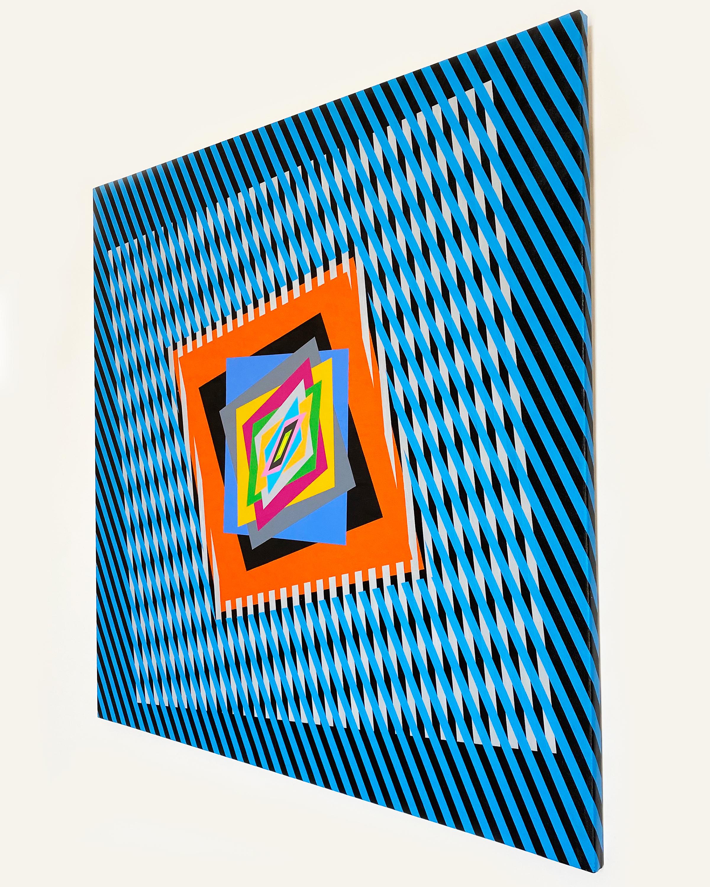 Buntes, leuchtendes, kinetisches Acrylgemälde „Die Emotionen auf der Farbe in der Op-Art“ (Geometrische Abstraktion), Painting, von Ferruccio Gard