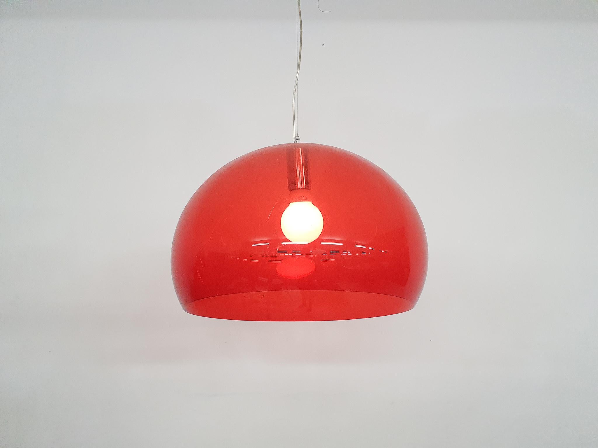 Mid-Century Modern Ferruccio Laviani for Kartell FL/Y Large Red Plastic Pendant Light, Italy