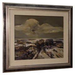 Siglo XX Óleo sobre lienzo Pintura italiana de paisaje marino firmada por Ferruccio Rosini