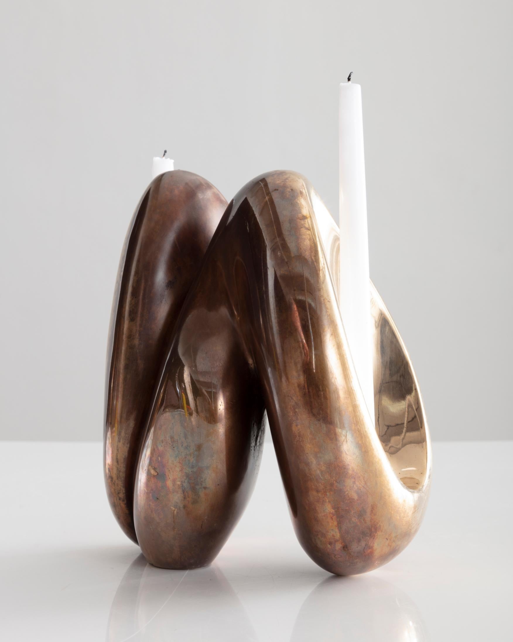 Fertility Form Double Candleholder in Bronze by Rogan Gregory, 2018 In Excellent Condition In New York, NY