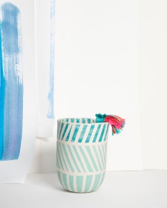 Festa Whimsical Handmade Ceramic Vase in Blue, Teal, Pink from Portugal