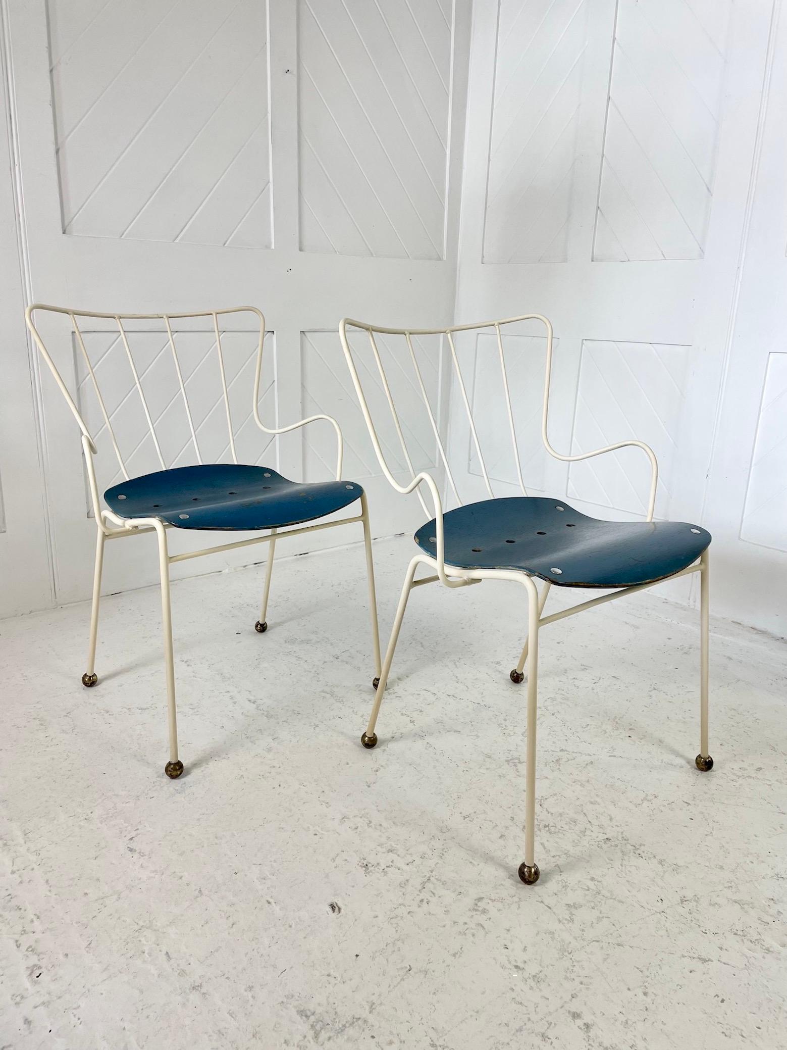 Festival of Britain ‘Antelope’ pair of chairs designed by Ernest Race and made by Ernest Race Ltd. Designed for the Festival of Britain 1951 as inside and outside chairs for restaurants and public spaces. Typifying the modern movement, light,