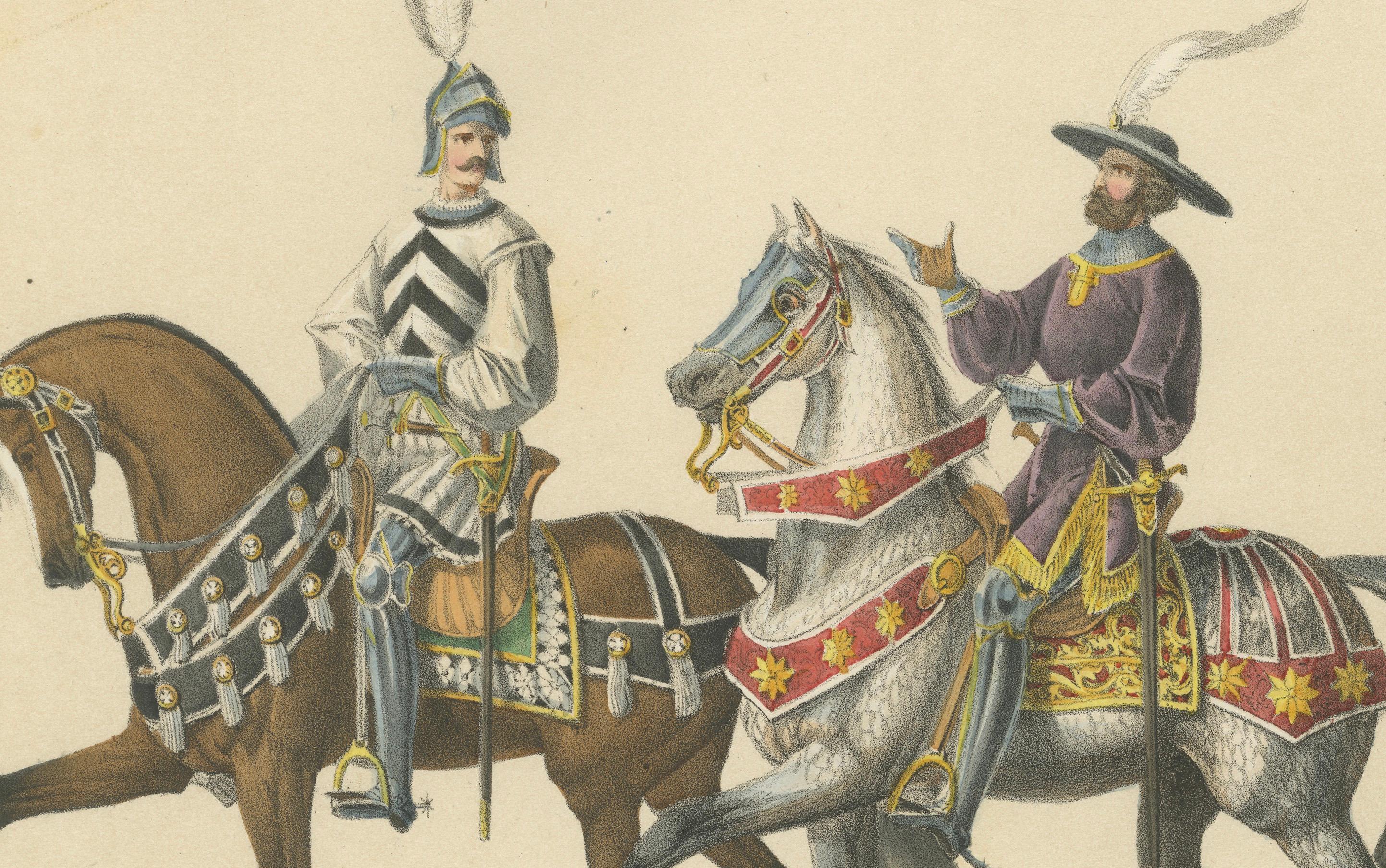 Cavalcata festiva - Stendardi di Friburgo e Strasburgo nel corteo svizzero, 1855 In condizioni buone in vendita a Langweer, NL