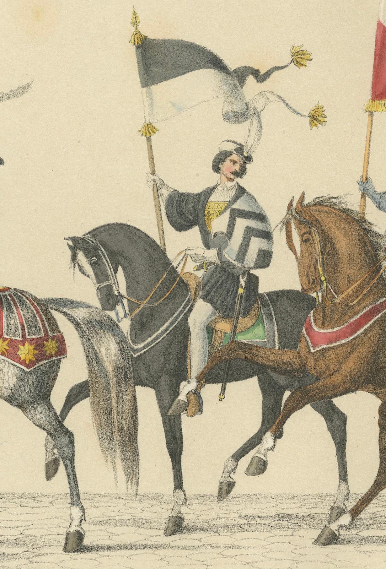 Carta Cavalcata festiva - Stendardi di Friburgo e Strasburgo nel corteo svizzero, 1855 in vendita