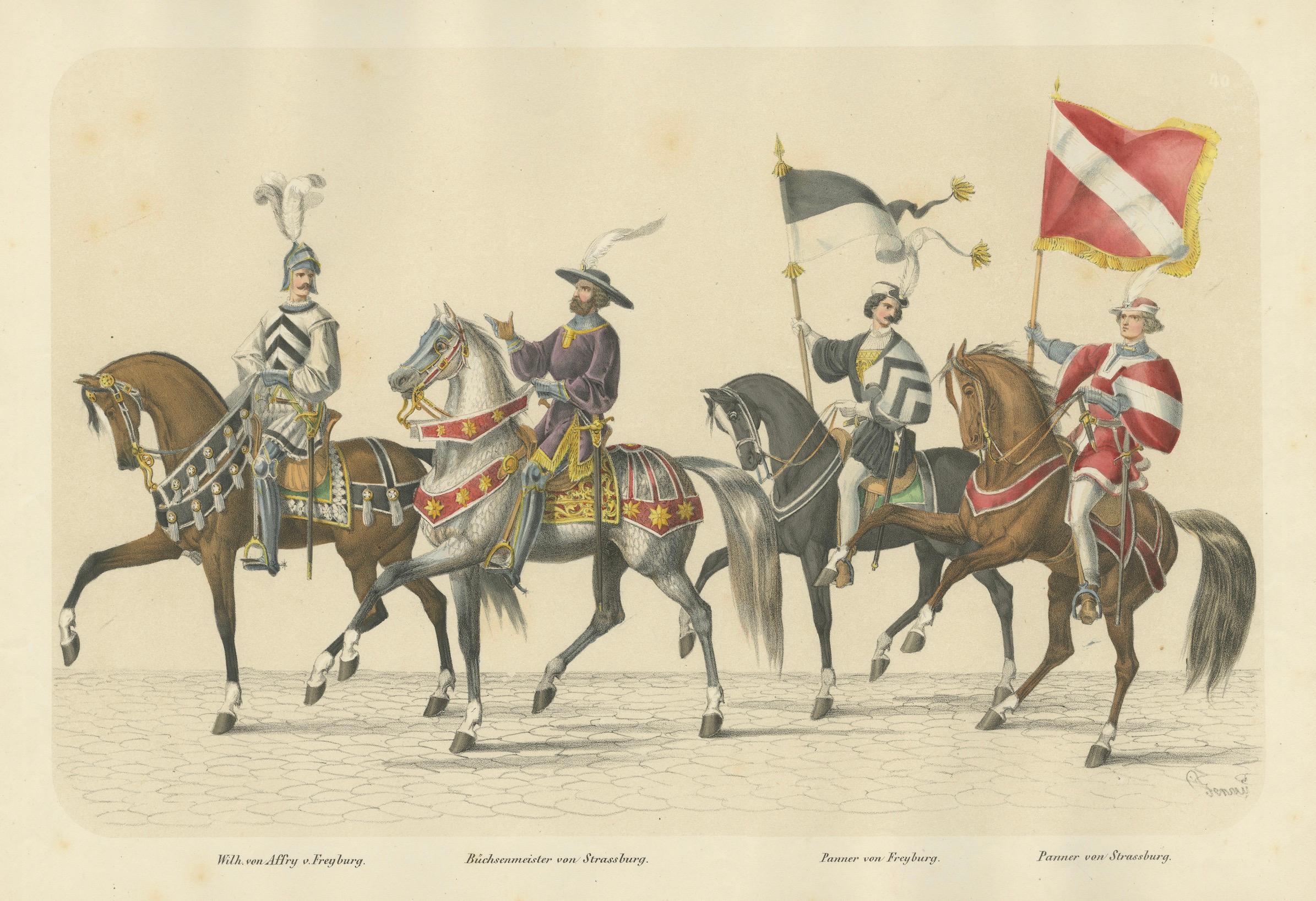 Cavalcata festiva - Stendardi di Friburgo e Strasburgo nel corteo svizzero, 1855 in vendita 3