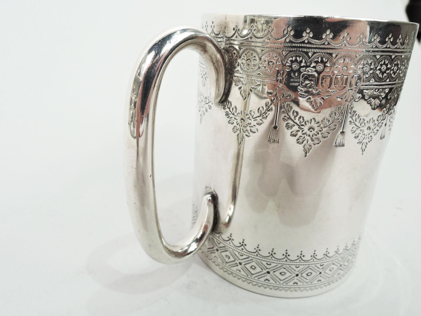 Engraved Festive English Victorian Sterling Silver Baby Cup, 1887 For Sale