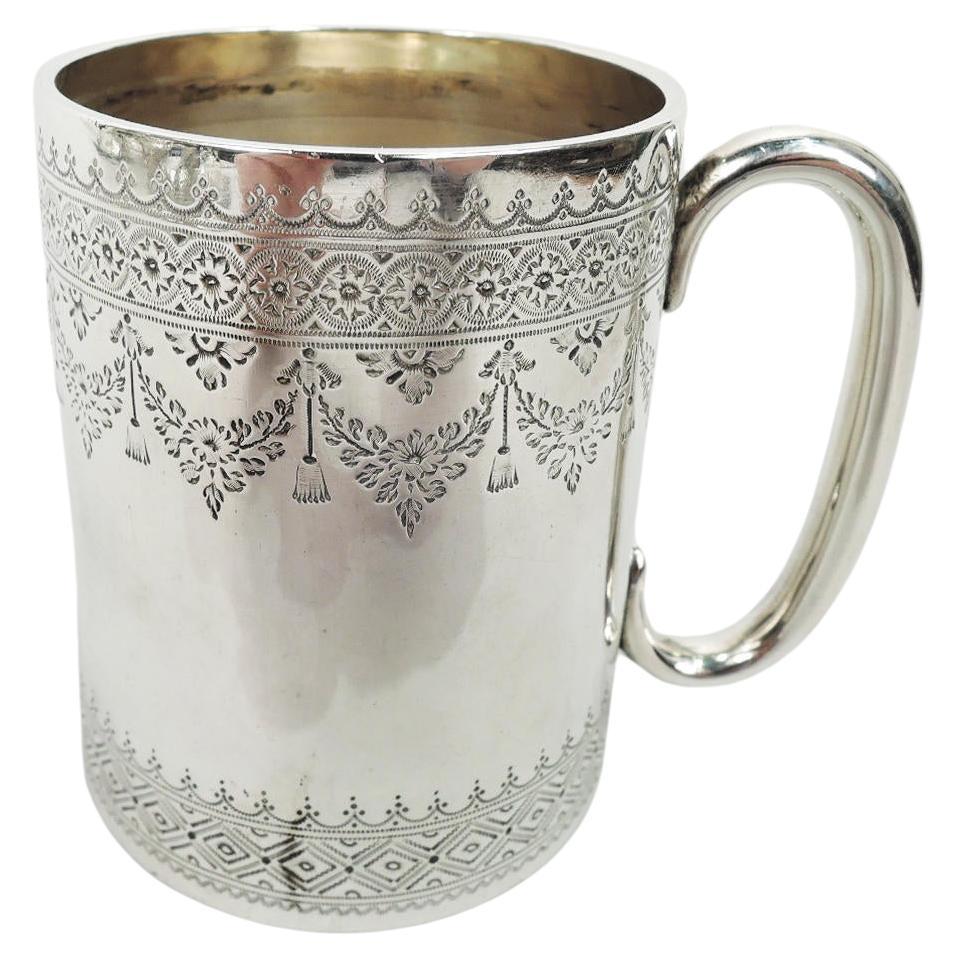 Festive English Victorian Sterling Silver Baby Cup, 1887