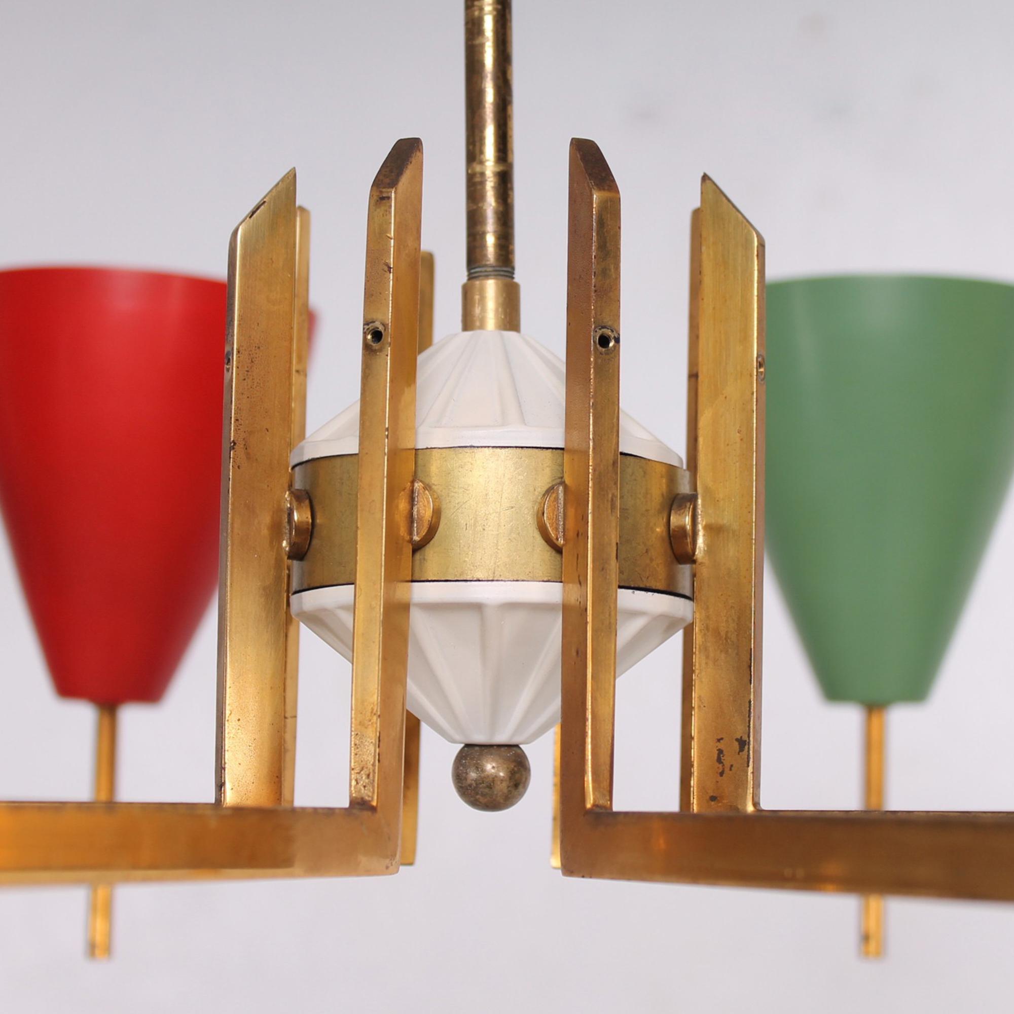 Mid-20th Century 1950s Italian Colorful Modernist Chandelier Pendant Lamp Arredoluce