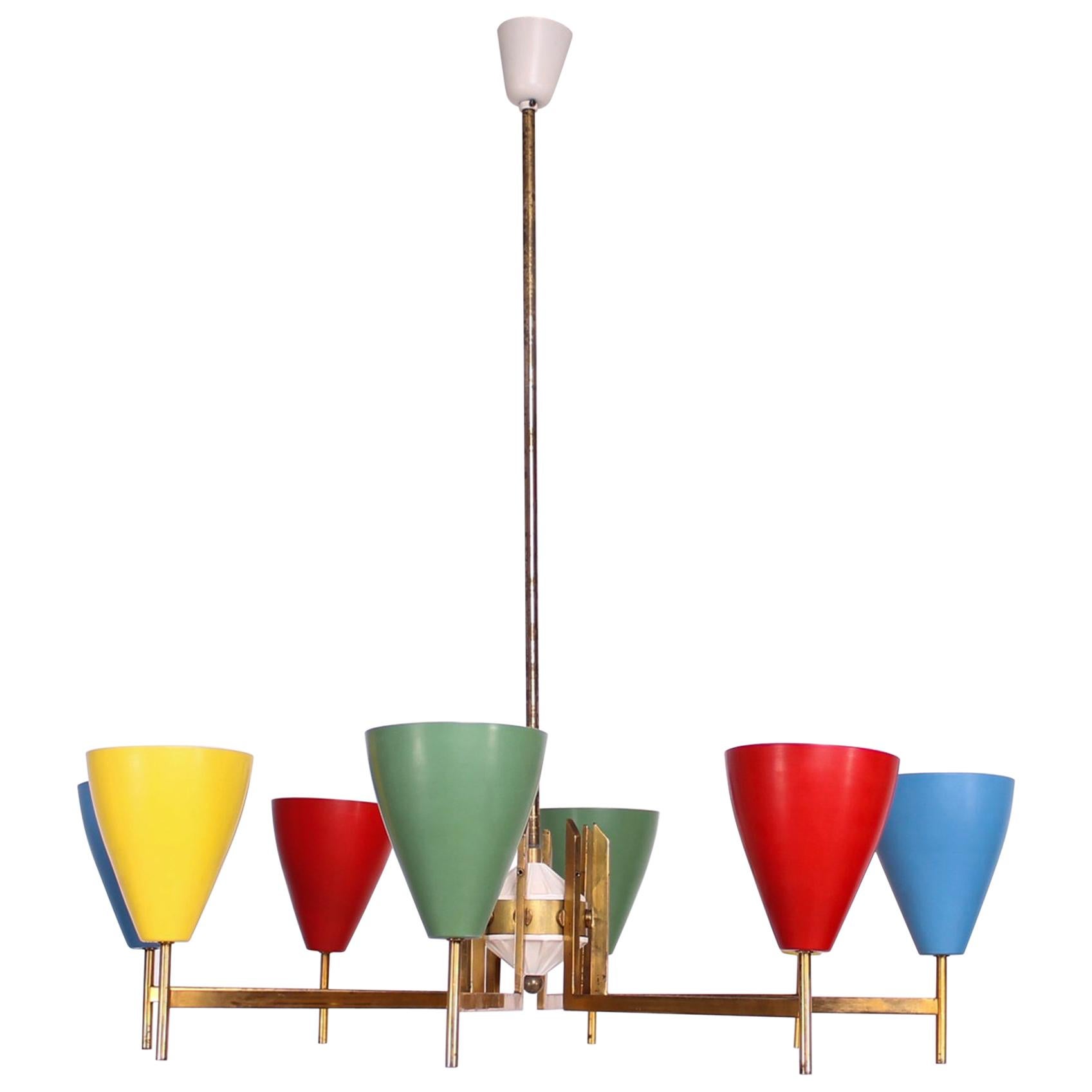 1950s Italian Colorful Modernist Chandelier Pendant Lamp Arredoluce