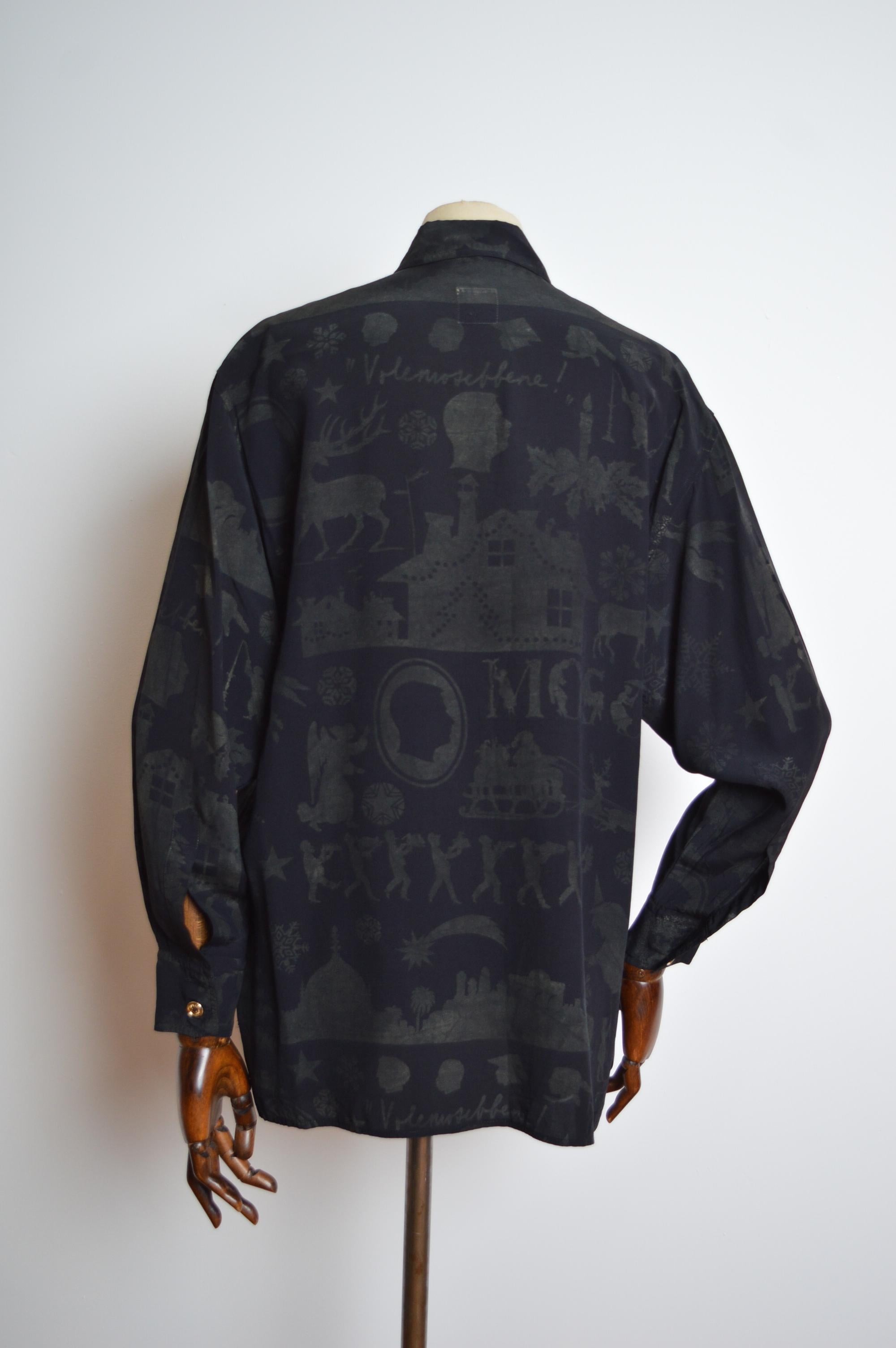 Festivo Vacaciones de los 90 Moschino Camisa negra estampado Sombra en Bastante bueno estado para la venta en Sheffield, GB