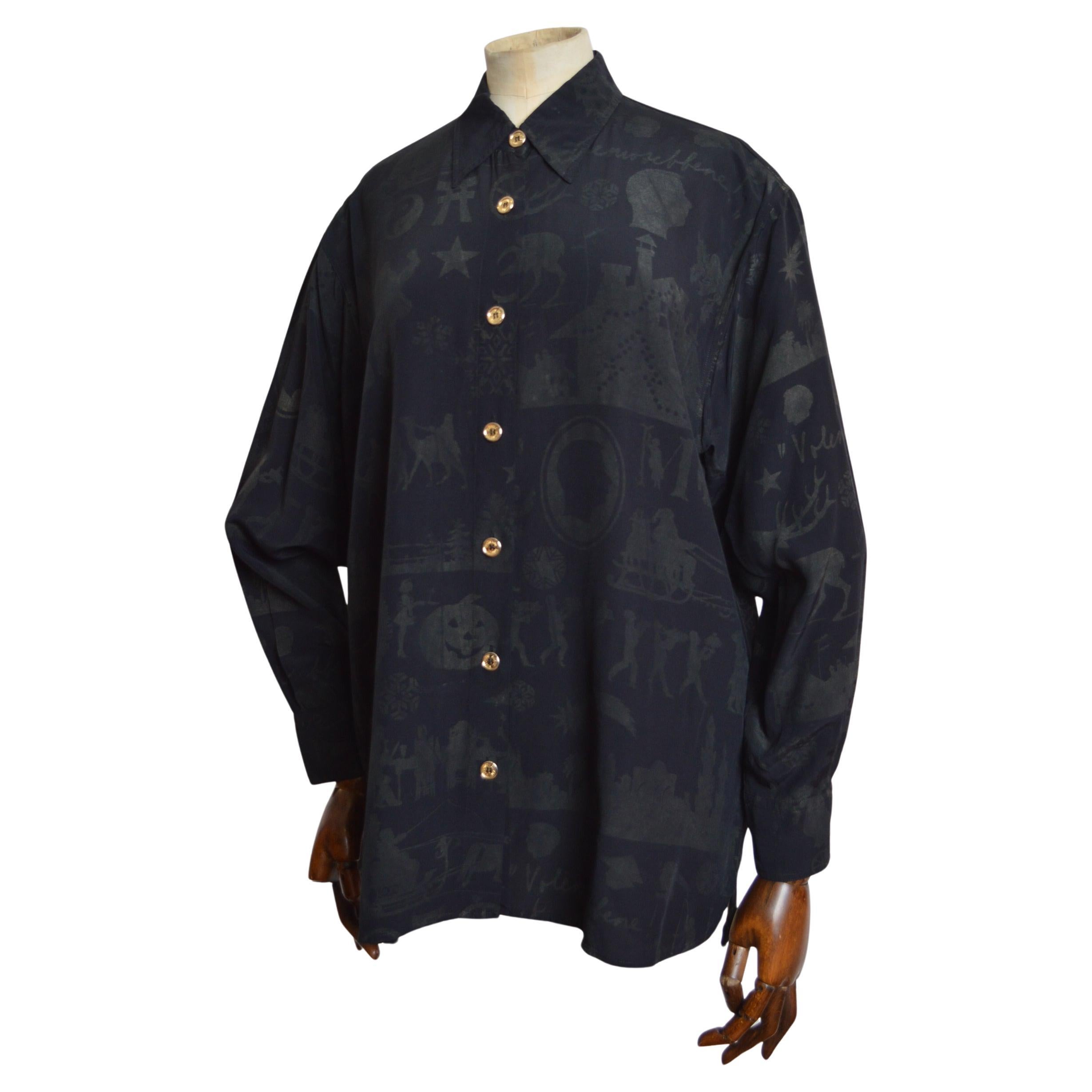 Festivo Vacaciones de los 90 Moschino Camisa negra estampado Sombra en venta