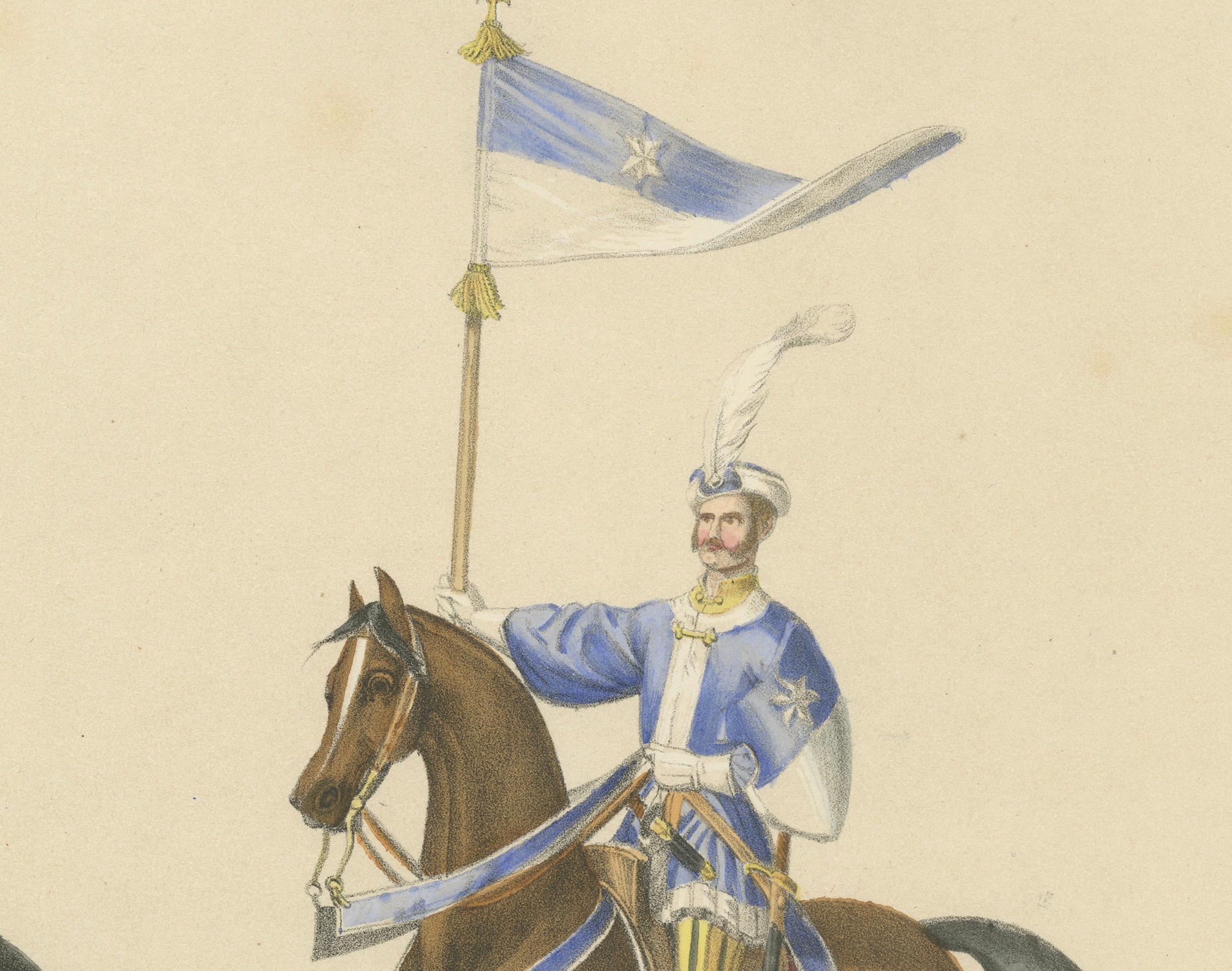 Festive Parade, Switzerland – Adrian von Bubenberg & His Household Banner, 1855 In Good Condition For Sale In Langweer, NL