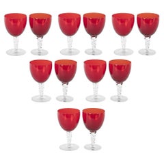 Retro Festive Set of 12 Red Crystal with Clear Stem Goblets