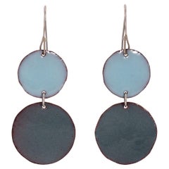 Festive Shades of Blue Hand Painted Copper Enamel Discs with Sterling Silver
