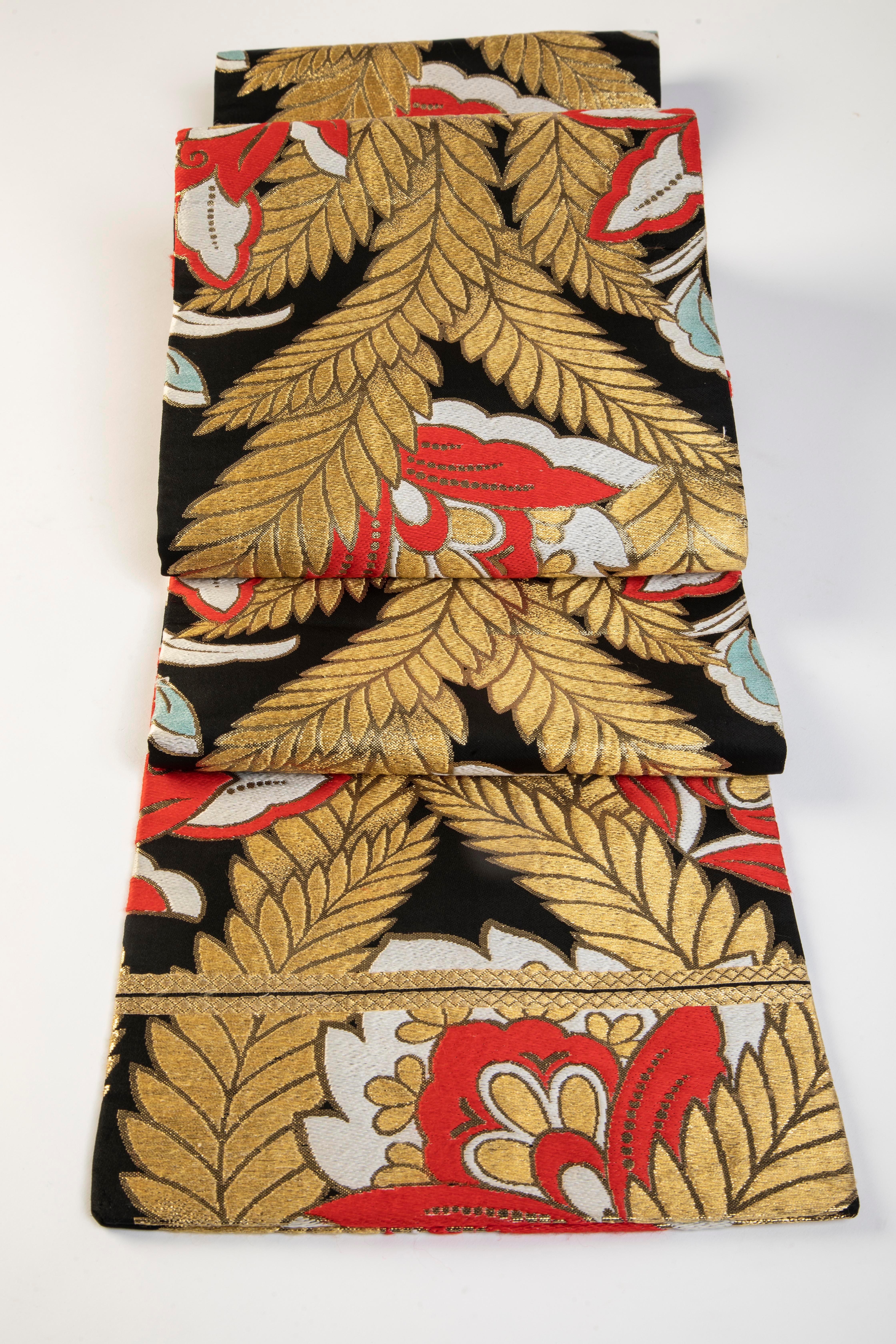 Fabric Festive Silk Brocade Obi For Sale