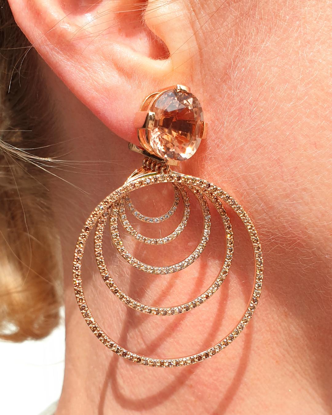 Modern Festive tourmaline earrings 22.32 carat, 18k rose gold, 406 diamonds For Sale