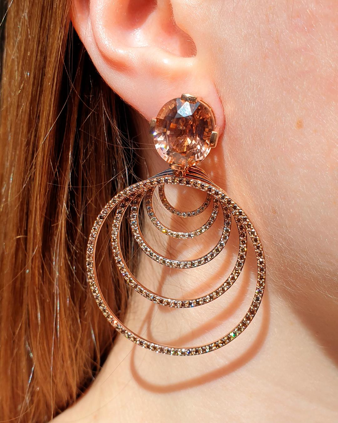 Women's Festive tourmaline earrings 22.32 carat, 18k rose gold, 406 diamonds For Sale