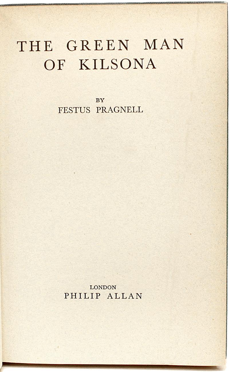 Britannique Festus Pragnell, l'homme vert de Kilsona, premire dition d'exemplaire de prsentation, 1936 en vente
