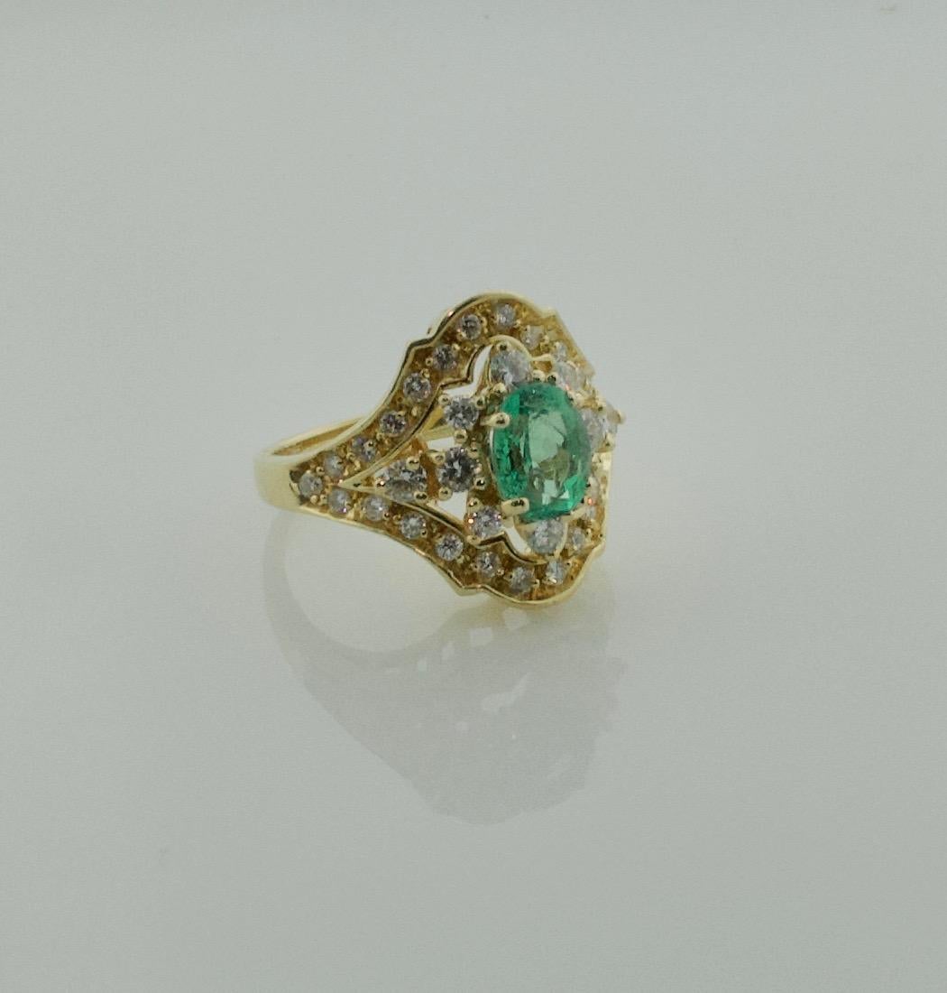 Fetching Emerald and Diamond Ring in Yellow Gold Emerald = 1.35  Diamonds = .90
One Oval Emerald weighing 1.35 approximately  
Thirty Sven Round Brilliant Cut Diamonds weighing .90 carats approximately [GH - VVS - VS2]

St. Hildegard of Bingen, the