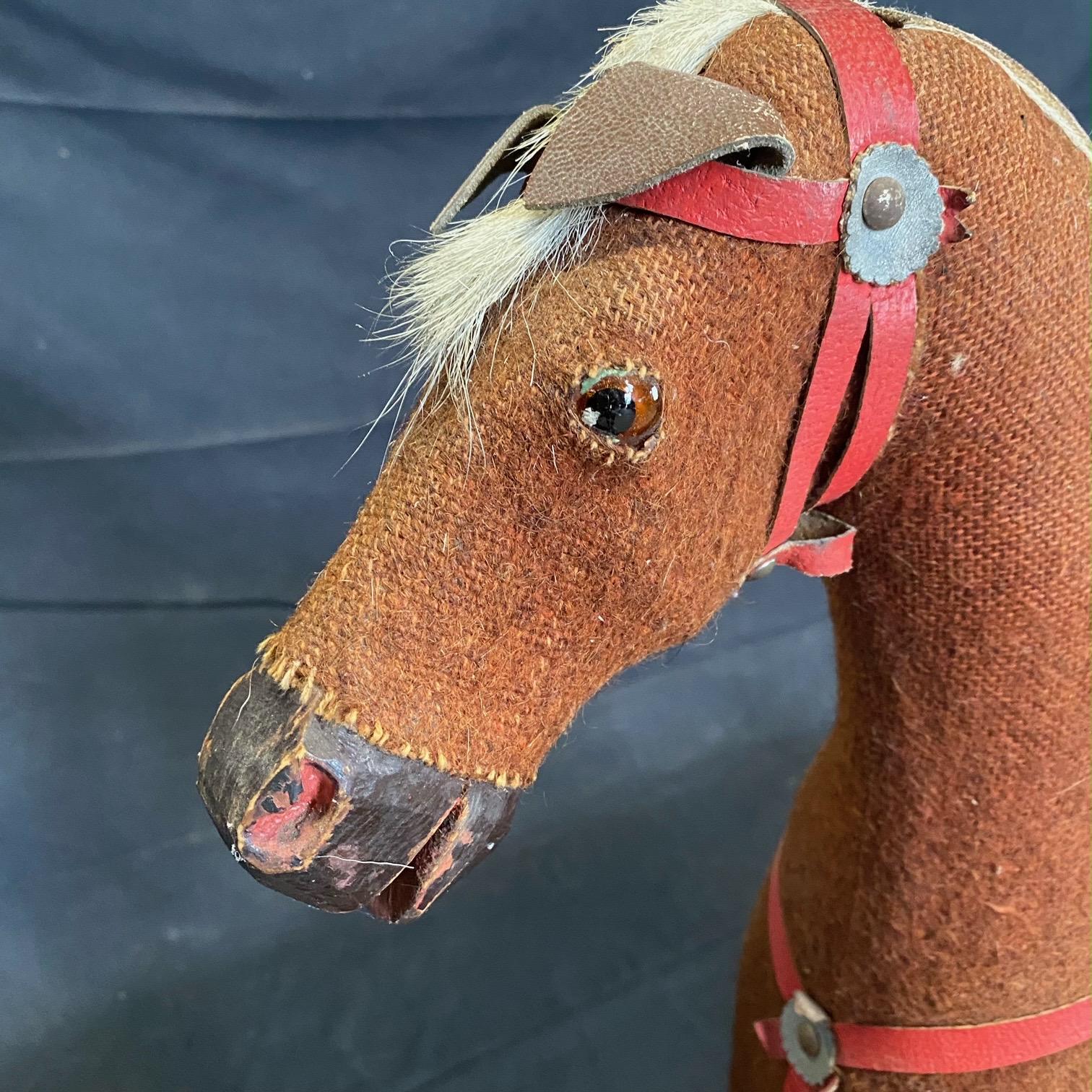  Fetching Folk Art British 19th Century Rocking Horse with Glass Eyes For Sale 4
