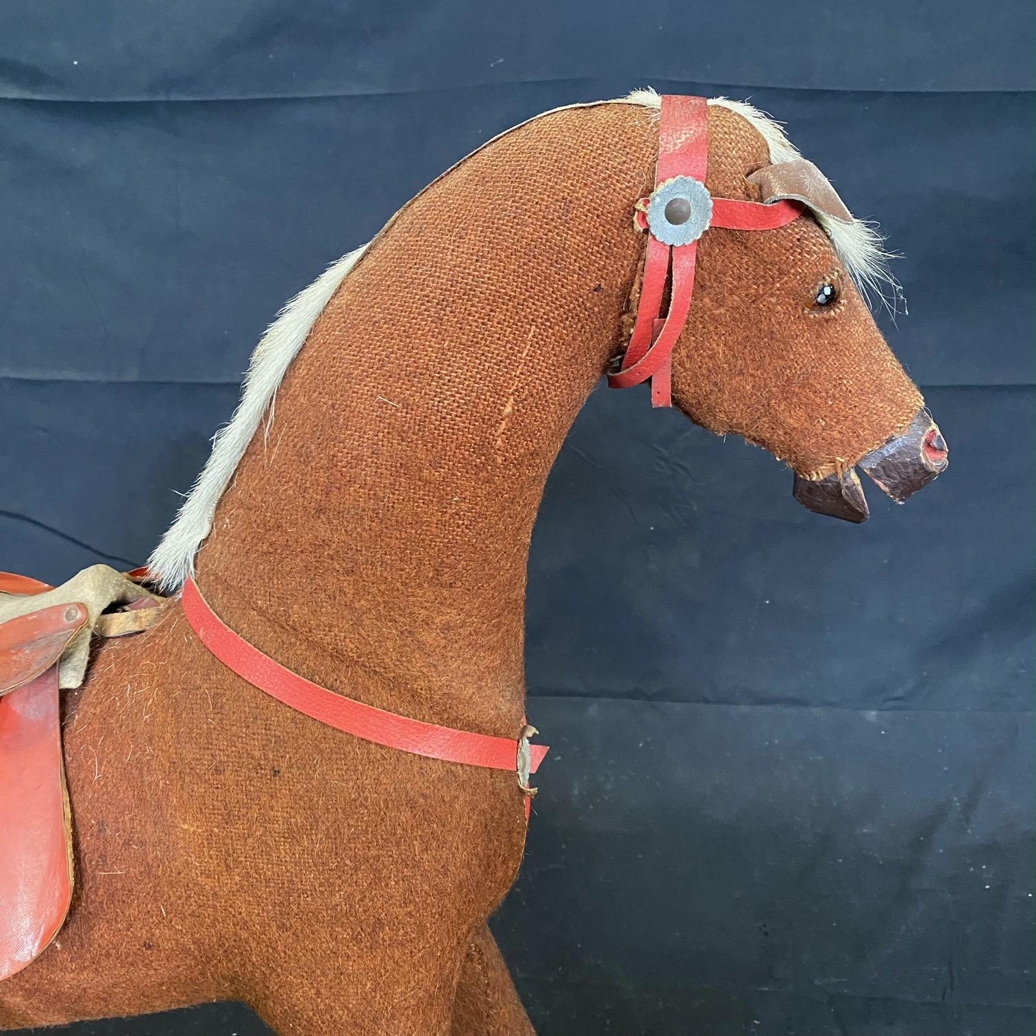  Fetching Folk Art British 19th Century Rocking Horse with Glass Eyes For Sale 1