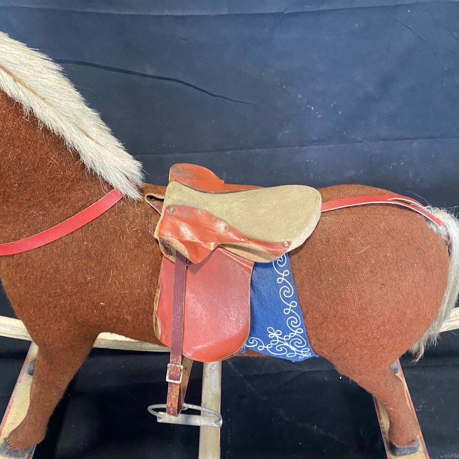 Fetching Folk Art British 19th Century Rocking Horse with Glass Eyes For Sale 2