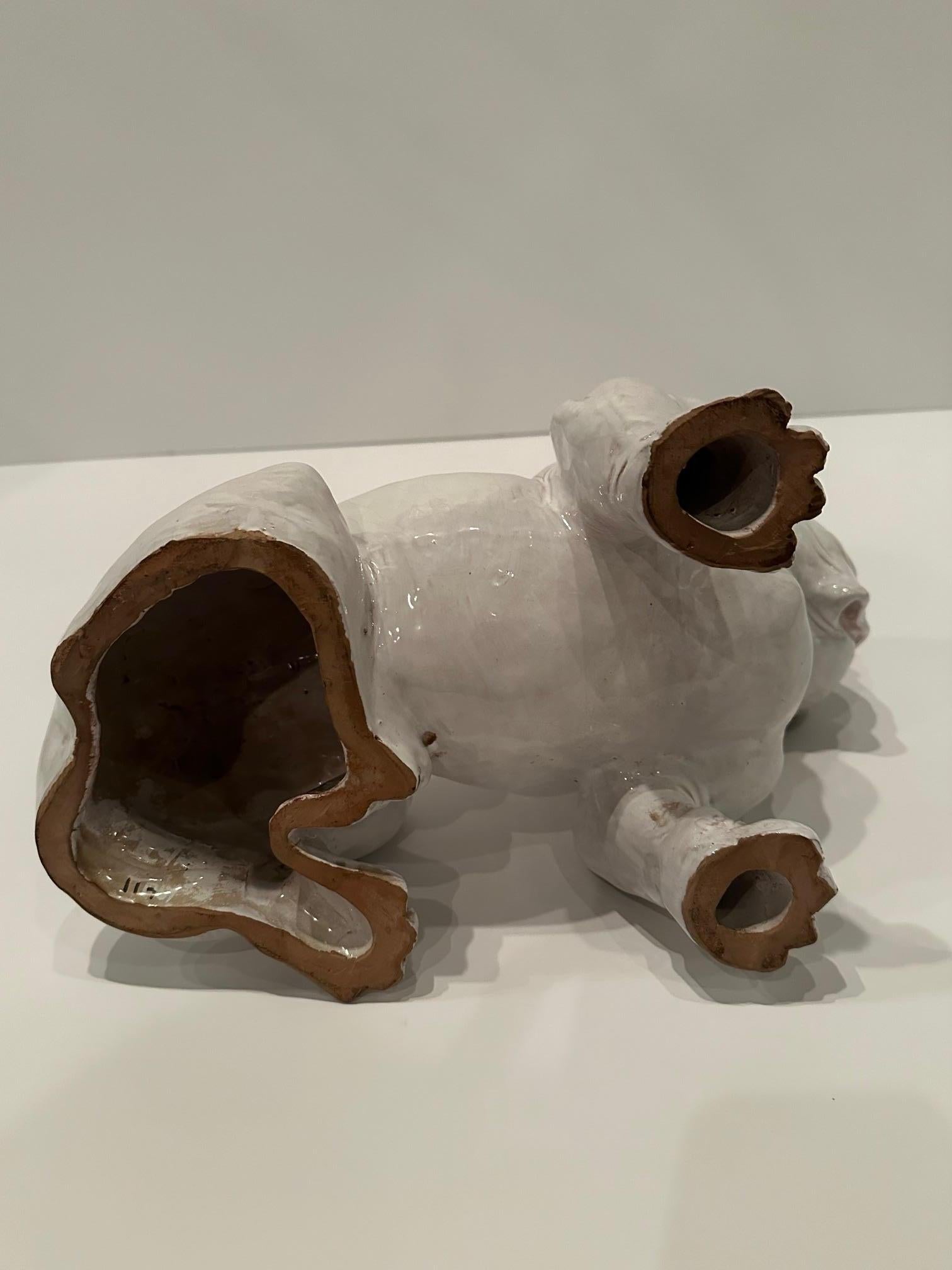 Fetching Terracotta Italian Black and White Bulldog Sculpture For Sale 4