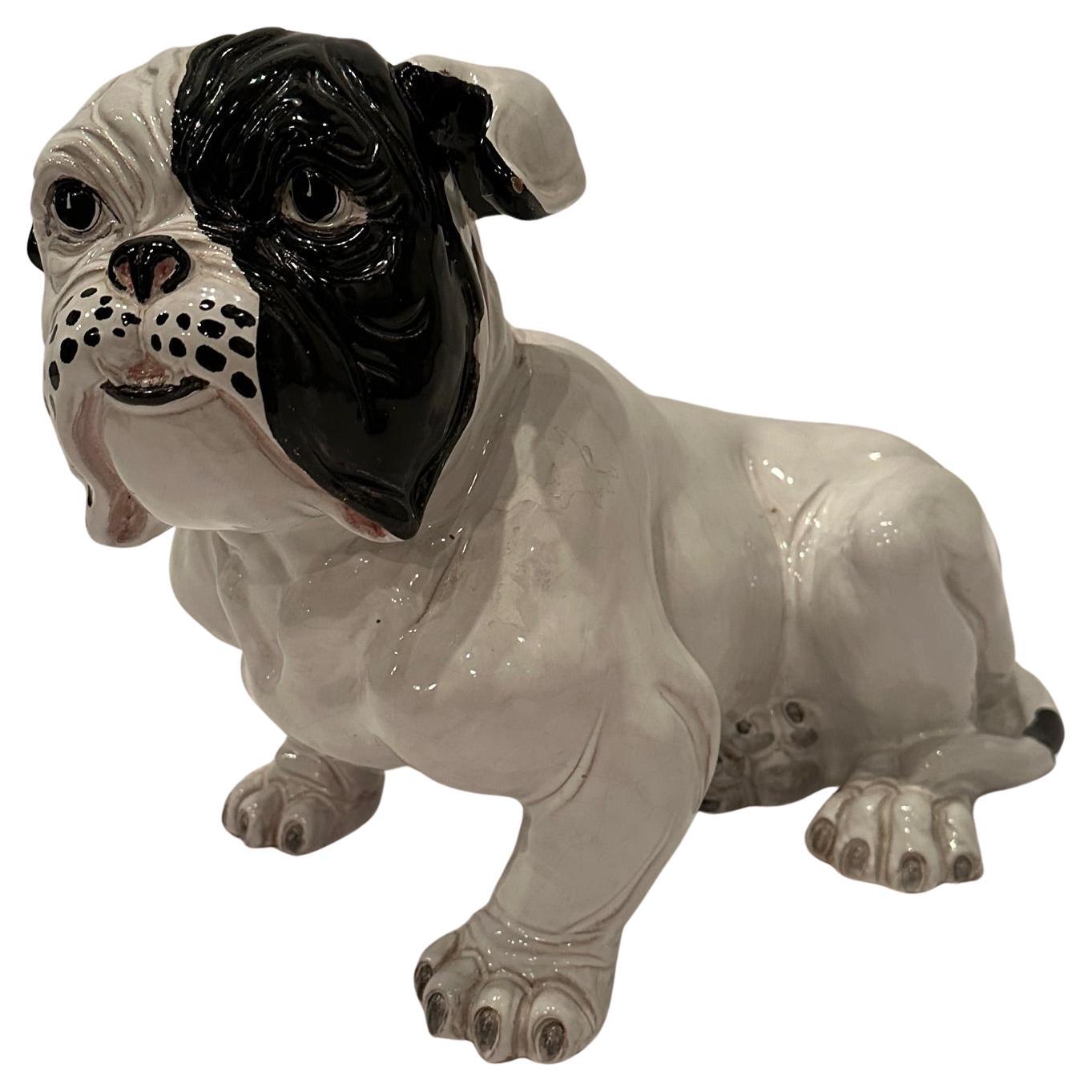 Fetching Terracotta Italian Black and White Bulldog Sculpture