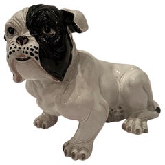 Fetching Terracotta Italian Black and White Bulldog Sculpture