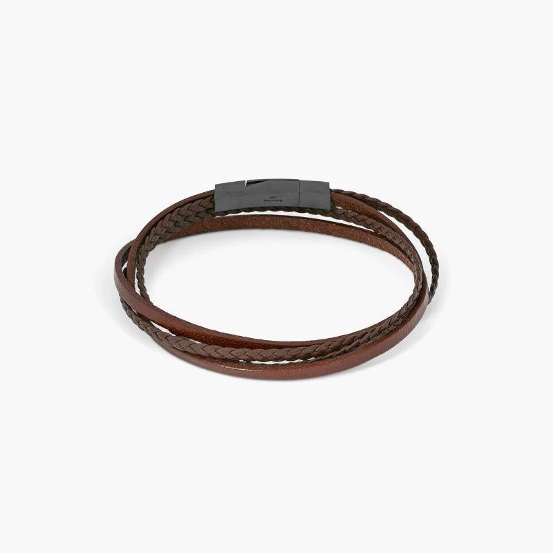 Fettuccine Multi-Strand Bracelet in Italian Brown Leather with Black Rhodium Plated Sterling Silver, Size S

Our best selling multi-strand series uses mixed braid techniques on brown and black leather strands, for a multi-textured piece, giving the