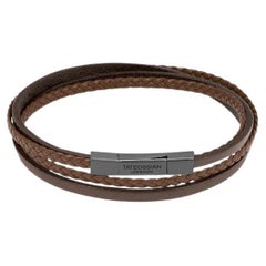 Fettuccine Multi-Strand Bracelet in Brown Leather with Black Rhodium, Size S