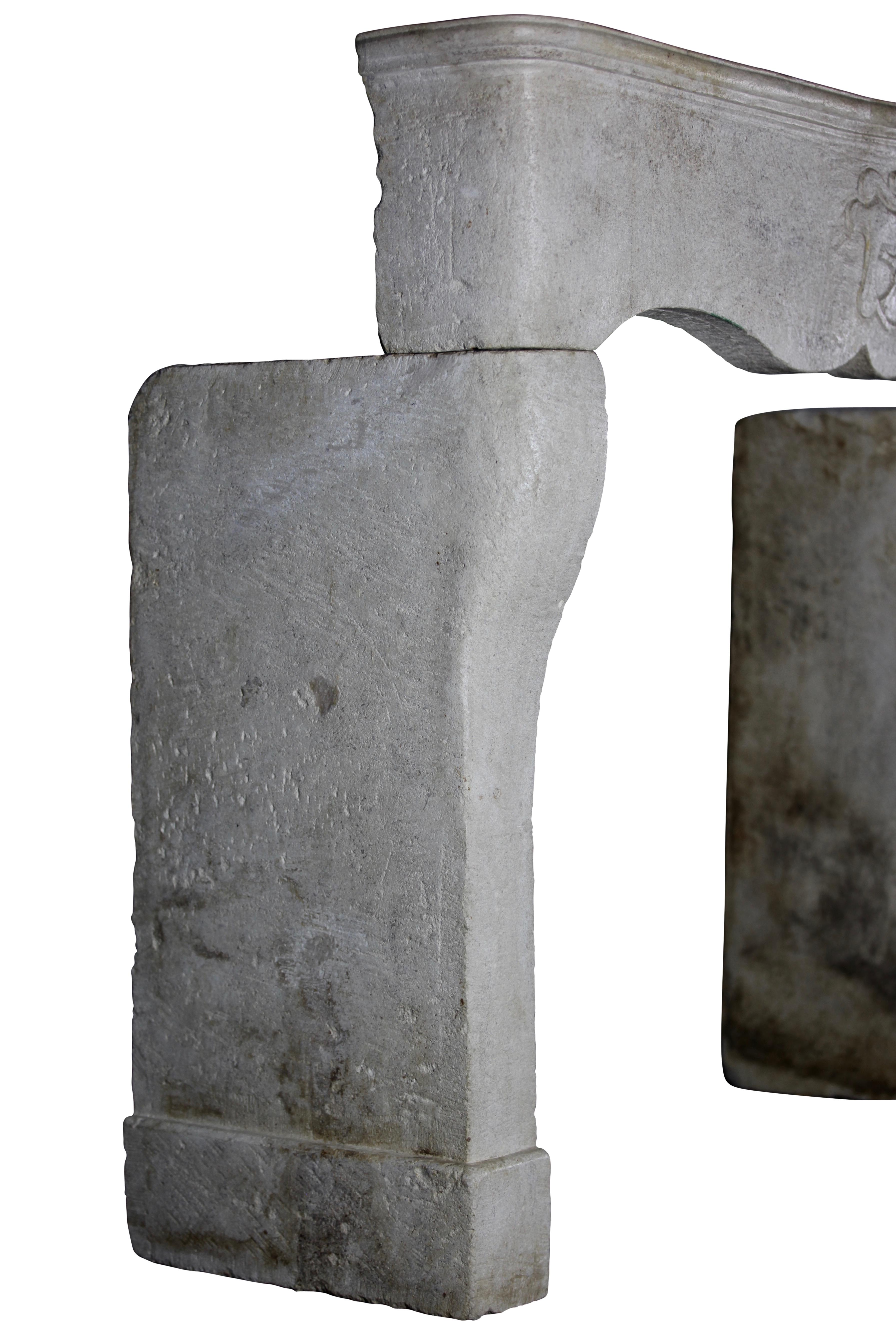 Entorno de chimenea histórico feudal en piedra caliza para una decoración interior intemporal en blanco en venta 10