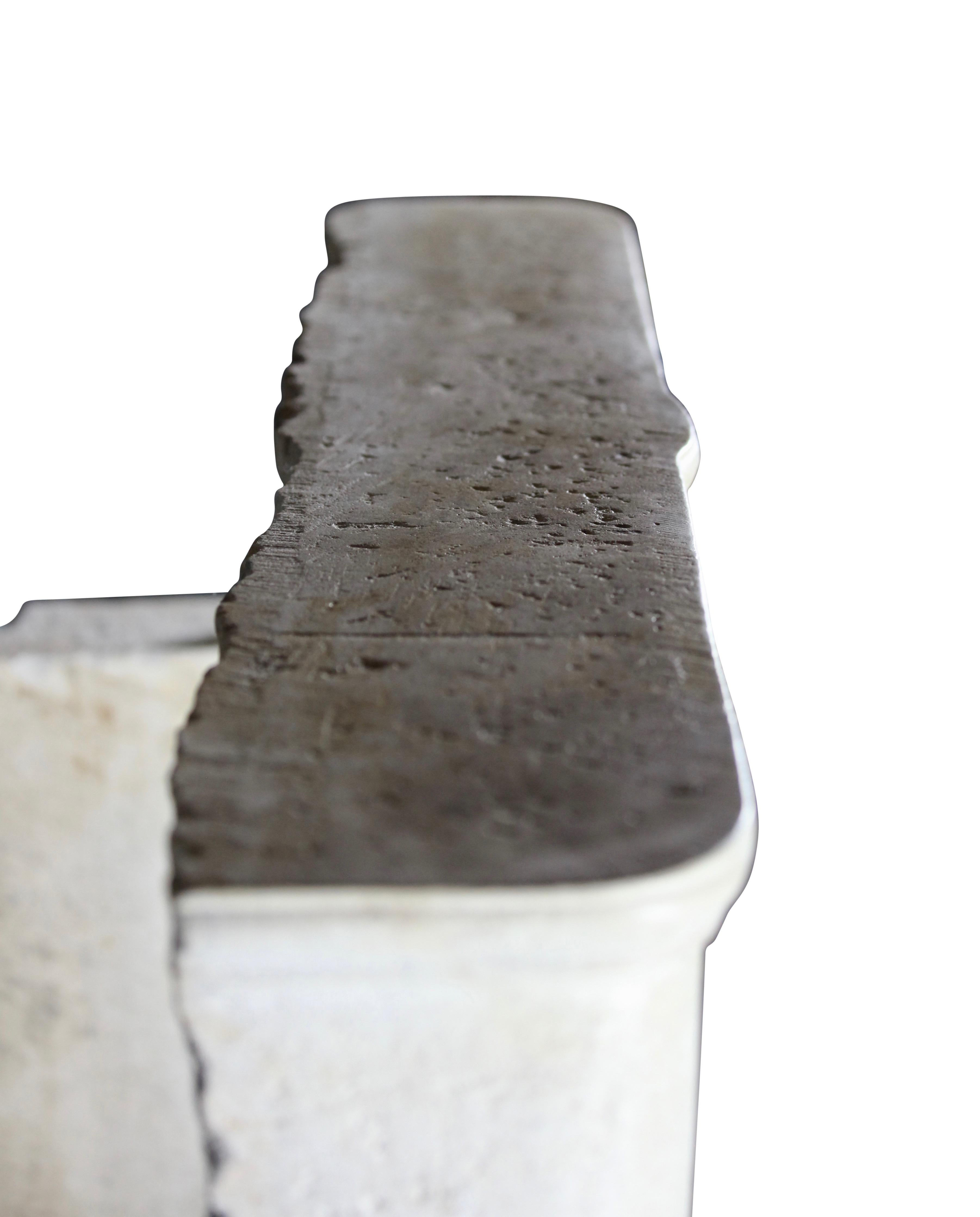 Entorno de chimenea histórico feudal en piedra caliza para una decoración interior intemporal en blanco en venta 12