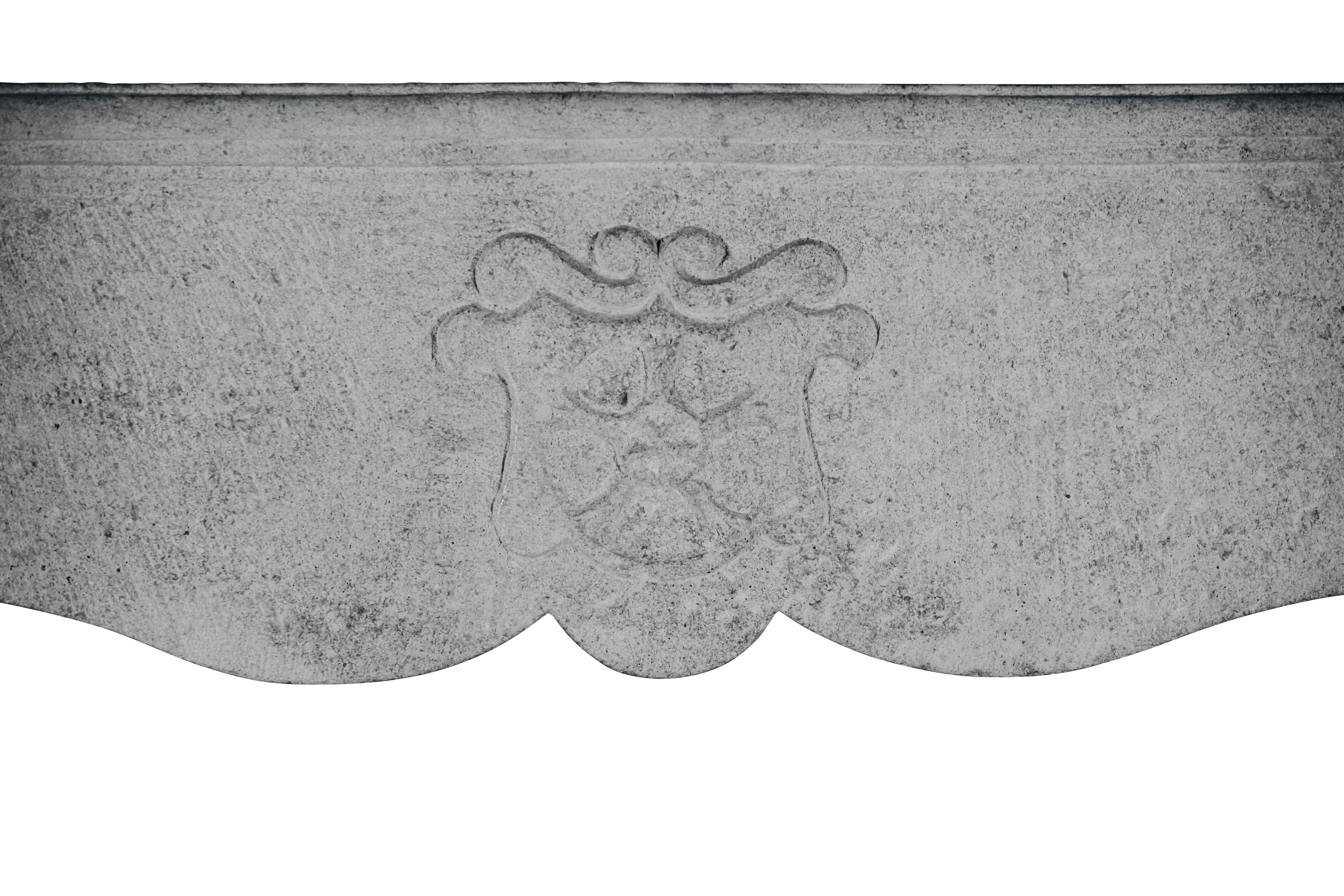 Entorno de chimenea histórico feudal en piedra caliza para una decoración interior intemporal en blanco en Excelente estado para la venta en Beervelde, BE